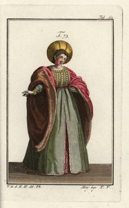 Noble italienne en robe de cour avec manteau doublé de fourrure et manches volumineuses - Unbekannter Künstler