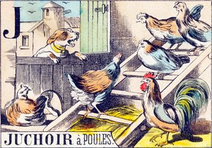 J Juchoir à poules - "Alphabet de la ferme" fin du 19e siècle (gravure) - Unbekannt