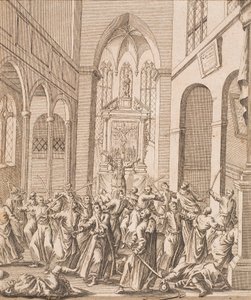 Scène de combat dans une église