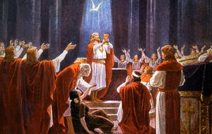 Le roi Amfortas tenant le Saint Graal (de Parsifal par Wagner), début du 20e siècle (carte postale) - Unbekannter Künstler
