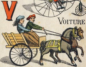 Lettre V pour voiture. Gravure dans « ABC Toys ». Imagerie d