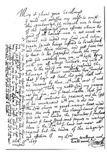 Lettre écrite par Oliver Cromwell à Lord Fairfax pour le féliciter de sa prospérité et annoncer la capture de Wexford, Irlande