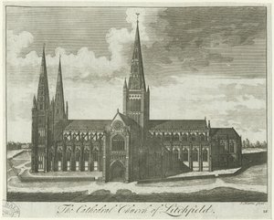 Cathédrale de Lichfield - Vue sud: gravure, nd [?18ème siècle]