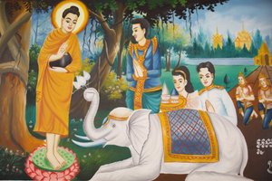 Vie du Bouddha : Un éléphant sauvage apprivoisé par la bienveillance, Siem Reap, Cambodge