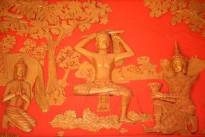 Vie du Bouddha. La Grande Tonsure : le Bouddha coupe ses cheveux avec son épée. Phnom Penh, Cambodge - Unbekannt