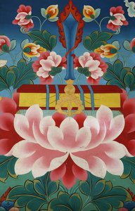 Fleur de lotus, épée de la connaissance et texte sacré. Monastère de Kopan, Katmandou, Népal - Unbekannt