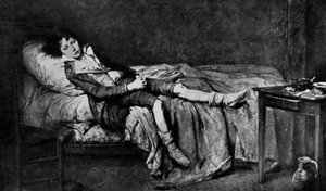 Louis XVII (1785-1795) allongé dans sa cellule de la prison du Temple où il est enfermé depuis le 13 août - Unbekannter Künstler
