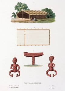 Maison et idoles maories, Nouvelle-Zélande