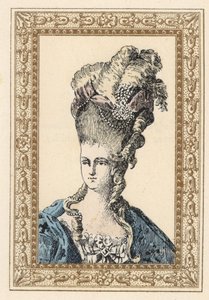 Marie-Antoinette, épouse du roi Louis XVI de France, avec une coiffure élaborée couronnée de rubans et de perles - Unbekannter Künstler