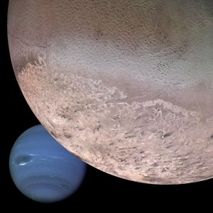 Montage de Neptune et de sa lune Triton (image numérique) - Unbekannt