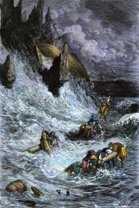 Mythes et légendes : Sinbad et ses compagnons après les Mille et Une Nuits. Gravure en couleur de Gustave Doré. - Unbekannter Künstler