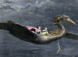 Mythes et légendes : Le Rokh ou Roc (oiseau géant de la mythologie arabo-persane. Il se trouve dans des passages des Mille et Une Nuits). Gravure en couleur du 19ème siècle - Unbekannter Künstler