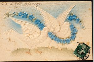 Vieille carte postale en tissu / Colombe