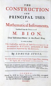 Page de titre du livre de Nicolas Bion (1652-1933) sur les instruments mathématiques, traduction anglaise, avec ajout des améliorations anglaises, éditée à Londres en 1723 - Unbekannt