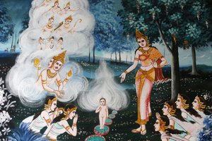 Peinture dans Wat Dab Phai, Chiang Mai, Thaïlande. Bébé Bouddha - Unbekannt