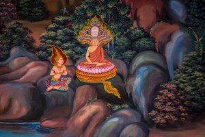 Peintures de scènes de village avec Bouddha en Thaïlande, Wat bang riang, Thub Pat, Phang Nga, Thaïlande, Asie - Unbekannter Künstler