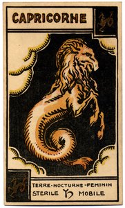 Paranormal. Astrologie. Capricorne (la Chèvre de Mer). Carte astrologique de : Le Tarot Astrologique, par Georges Muchery, France - Unbekannter Künstler