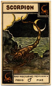 Paranormal. Astrologie. Scorpion (le Scorpion). Carte astrologique de : Le Tarot Astrologique, par Georges Muchery, France - Unbekannter Künstler