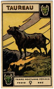 Paranormal. Astrologie. Taureau (le Taureau). Carte astrologique de : Le Tarot Astrologique, par Georges Muchery, France - Unbekannter Künstler