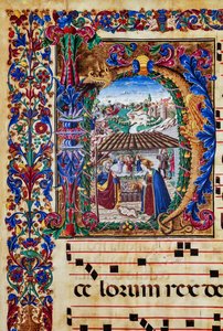 Bibliothèque Piccolomini : livre de chœur, cod. 2.B, ff. 5v avec « Nativité » (détail) - Unbekannter Künstler
