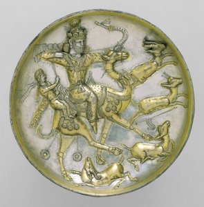 Plaque avec une scène de chasse du conte de Bahram Gur et Azadeh, c.5ème siècle