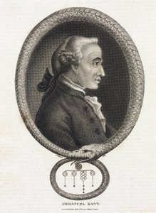Portrait du philosophe Emmanuel Kant (1724-1804), dans un cadre formé par un serpent qui se mord la queue