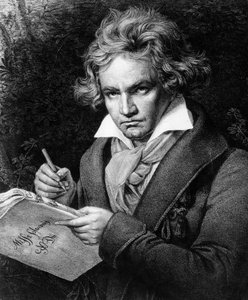 Portrait de Ludwig van Beethoven (1770-1827), musicien allemand, composant la Missa solemnis, d