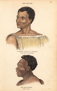 Portrait de Te Kewiti, fils de Te Kauwain, jeune chef des Maori Ngate Watnas, Nouvelle-Zélande, et portrait d