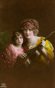 Carte postale représentant deux femmes avec une guitare, "Album para Tarjetas postales" - Unbekannter Künstler