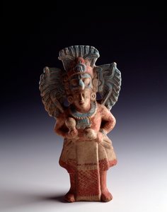 Art précolombien, civilisation maya, période classique tardive : statuette anthropomorphe en argile représentant une figure debout, fonction d