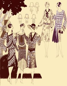 Robes de mode imprimées au printemps 1928 - Unbekannter Künstler