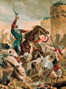 Représentation de Cid, Rodrigo Diaz de Vivar (1043-1099), chevalier espagnol héros de la Reconquista lors du siège de Valence contre les Sarrasins en 1099