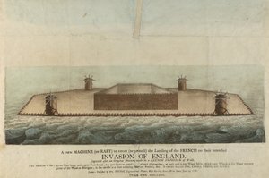 Représentation du radeau français censé envahir la Grande-Bretagne en 1798 (gravure) - Unbekannter Künstler