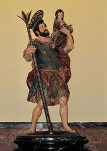 Saint Christophe - Statue polychrome, art baroque - Unbekannter Künstler