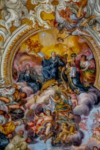 Église San Benedetto (Saint Benoît), Catane, Sicile (Italie). Détail de la fresque du plafond (18ème siècle). Saint Benoît. - Unbekannt