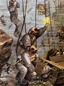 Plongeur découvrant un trésor sous-marin, début du 20e siècle - Unbekannter Künstler