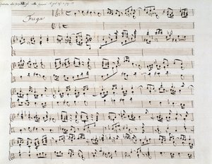 Page de partition musicale pour la fugue de Handel d