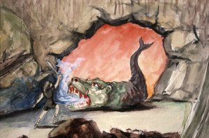 Siegfried tuant le dragon Fafner, fin du 19e siècle (illustration) - Unbekannter Künstler