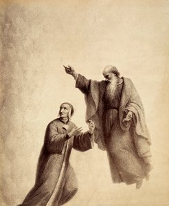 Saint Bernard indique à Dante la Rose des bienheureux où Beatrice est assise. Illustration du Chant XXXI du Paradis de La Divine Comédie de Dante Alighieri. Œuvre de Francesco Scaramuzza dédiée à la Municipalité de Florence. - Unbekannter Künstler