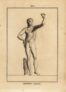 Statue de Bacchus Lenaios, le dieu romain du vin, nu sauf pour une peau de lion, pressant une grappe de raisin - Unbekannt