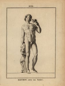 Statue de Bacchus, le dieu romain du vin, nu avec un satyre