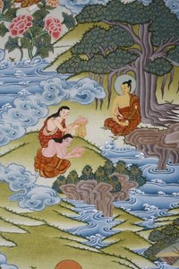 Sujata donnant du riz au lait au Bouddha. Thangka, Bhaktapur, Népal - Unbekannt