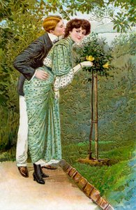 Douce Rose - couple dans un jardin - Unbekannter Künstler