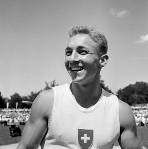 Hans Eugster, Suisse, gymnastique artistique (photo n/b) - Unbekannt
