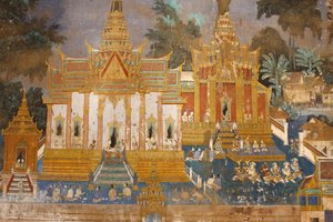 Cette peinture murale représente des scènes du Reamker, la version cambodgienne du poème classique hindou Ramayana - Unbekannt