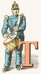 T - Tambour - Alphabet Enfantin, Éditions Gordinne 1920 (gravure)