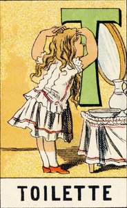 T : Toilette - Gravure extraite de ABCD des petites filles. Pellerin & Cie, imprimeur-éditeur, Épinal, vers 1890. Série A. - Unbekannt