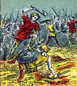 La bataille de Vouillé où Clovis I a vaincu les Wisigoths en 507. Gravure dans "Histoire de France". Série d