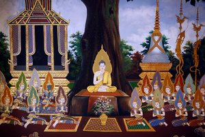 La vie du Bouddha, fresque murale, temple Wat Botum, Phnom Penh, 2022 - Unbekannter Künstler