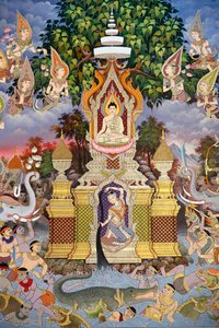 La vie du Bouddha, fresque murale, monastère Wat Maniratanaram, Phnom Penh, 2022 - Unbekannter Künstler